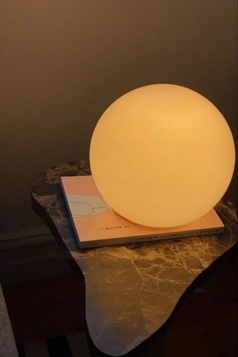 Round FADO lamp sitting on top of a marble table. Misshaped Mirror, Bedroom Lamps Ideas, Pfp Butterfly, Bedroom Lamp Ideas, Bedroom Lamps Ceiling, Ikea Fado, Bedroom Lamp Ceiling, Bedroom Lamps Bedside, Butterfly Room Decor