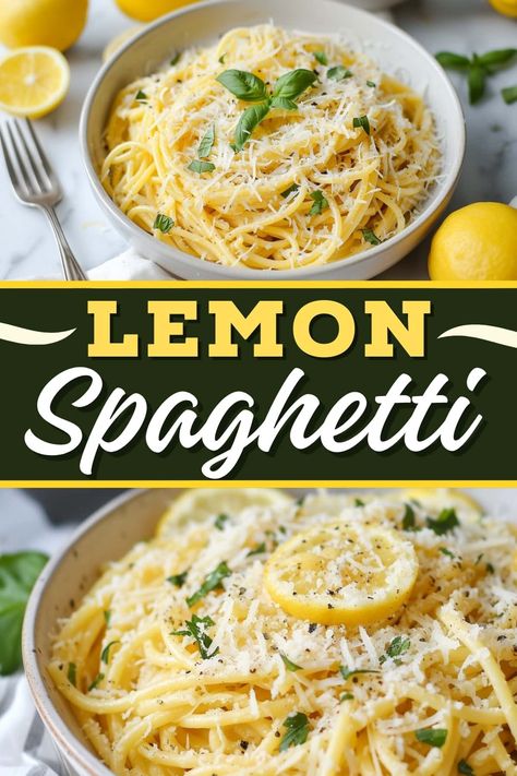 This incredible lemon spaghetti is light, refreshing, and perfect for any night of the week! Learn how to make it, plus some fun variations. Spaghetti With Lemon Sauce, Spaghetti With Lemon Water, Whole Wheat Spaghetti Recipe, Food With Lemon, Lemon Savory Recipes, White Spaghetti Recipe, Spaghetti Easy Recipe, Spaghetti Easy, Lemon Pasta Recipes