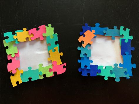 Puzzle Piece Crafts For Kids, Puzzle Piece Crafts Art Projects, Puzzle Crafts For Kids, Puzzle Piece Picture Frames, Puzzle Picture Frame, Adventure Crafts, Puzzle Piece Crafts, Puzzle Frame, Diy Puzzles