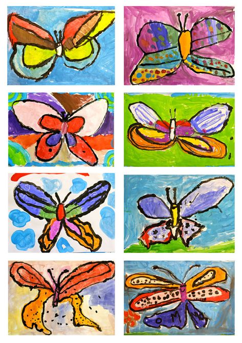 Kindergarten Art Lessons, Deep Space Sparkle, Spring Art Projects, Art Papillon, Kindergarten Art Projects, Elementary Art Projects, Homeschool Art, Painting Art Lesson, Kindergarten Art