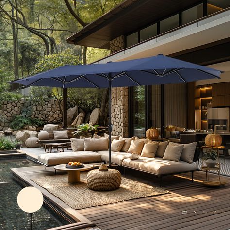 13ft Double -Sided Patio Umbrella Extra Large with Crank - Bed Bath & Beyond - 35866414 Large Outdoor Umbrella, Pergola Ideas, Bedroom Wall Paint, Modern Backyard, Backyard Fire, Outdoor Dining Furniture, Interior Garden, Outdoor Umbrella, Patio Umbrellas