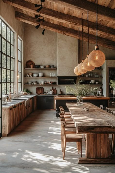 29 Industrial Farmhouse Kitchen Ideas for a Rustic Charm 10 Kitchen Open Shelving Lighting, Tall Kitchen Ceilings Upper Cabinets, High Ceiling Kitchen Lighting Ideas, Kitchen Shelves Tall Ceiling, Exposed Beams Kitchen, Kitchens With Tall Ceilings, Industrial Farmhouse Kitchen Ideas, Kitchen With Tall Ceilings, Tall Ceiling Kitchen