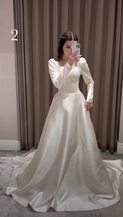 White Satin Wedding Dress, Brown Bridesmaid Dresses, Plain Wedding Dress, Bride Dress Simple, Classy Wedding Dress, Formal Dresses With Sleeves, Stylish Short Dresses, Mode Abaya, Dream Wedding Ideas Dresses