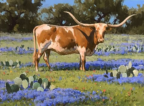 Fall Canvas Art, Farm Animal Paintings, Cow Artwork, Contemporary Western, Longhorn Steer, Cow Drawing, Longhorn Cow, Western Paintings, Texas Art