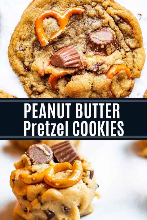 Cookies With Pretzels, Peanut Butter Pretzel Cookies, Giant Cookies, Cup Cookies, Pretzel Cookies, Recipe Cookies, Peanut Butter Cup Cookies, Peanut Butter Pretzel, Giant Cookie