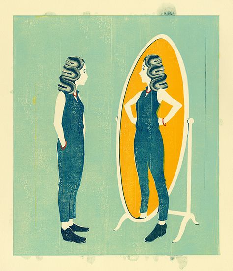 DAN BEJAR ILLUSTRATION: INNER STRENGTH Confidence Images, Mirror Illustration, Abstract Face Art, Mirror Painting, Artist Portfolio, Mirror Art, Mirror Mirror, Art Portfolio, Inner Strength