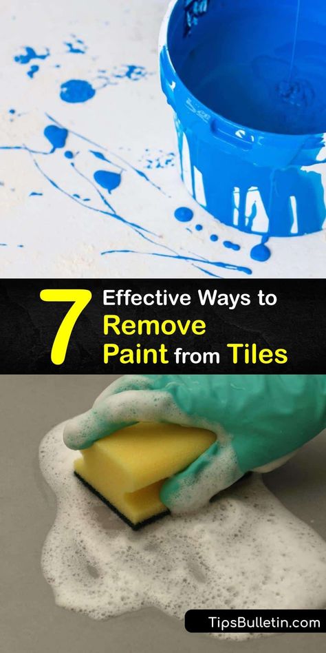 Remove every last speck of a sloppy latex paint job from a tile floor with only a few tools. All you need is a clean cloth, razor blade, soapy water, and mineral spirits to remove any paint splatter on your tile flooring or backsplash. #remove #paint #tiles How To Get Paint Off Tile Floor, How To Remove Paint, How To Remove Tile From Wall, Remove Paint From Tile, Tools To Remove Linoleum Tiles, Remove Acrylic Paint, Tile Stained, Diy Household Cleaners, Tile Cleaners