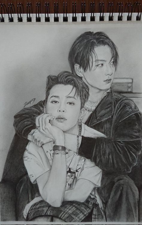 Bts Sketch, Jikook Art, Jungkook And Jimin, Fanart Jikook, Ship Fanart, Jikook Fanart, Taehyung Fanart, Jimin Fanart, Celebrity Drawings