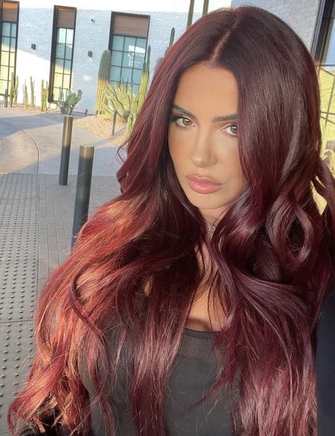 Alma Ray Outfit, Plum Hair Blue Eyes, Fun Hair Color Ideas For Brunettes Red, Dark Cherry Hair Color Burgundy, Latina Red Hair, Cherry Wine Hair Color Burgundy, Deep Burgundy Hair Color, Nail Cam, Mommy Hairstyles