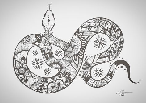 Ular Art, Mandala Snake Tattoo, Line Art Snake, Leopard Snake Tattoo, Snake Mandala Tattoo Design, Snake Line Drawing, Ornamental Snake, Snake Line Art, Geometric Snake