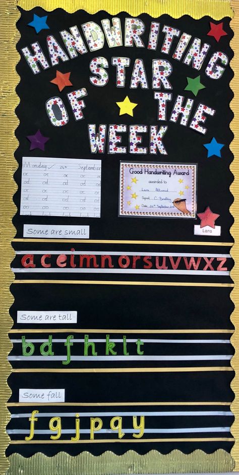 Handwriting Display, Class Layout, Reading Corner Classroom, Motivational Board, Continuous Provision, Star Of The Week, School Tables, Class Displays, Classroom Organisation