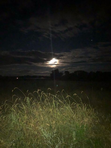 Outdoor Dark Aesthetic, Dark Woodsy Aesthetic, Random Beautiful Pictures, Nature Night Aesthetic, Grass At Night, Farm At Night, Sleepy Pfp, Dark Nostalgia, Pretty Night Sky