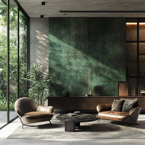 Dark Biophilic Design, Forst Green Wallpaper, Wallpaper Dark Green Organic, Deep Green Forest Wallpaper, Living Room Forest Wallpaper, Creative Kids Rooms, Forest Green Color, Wooden Furniture, Nature Indoors