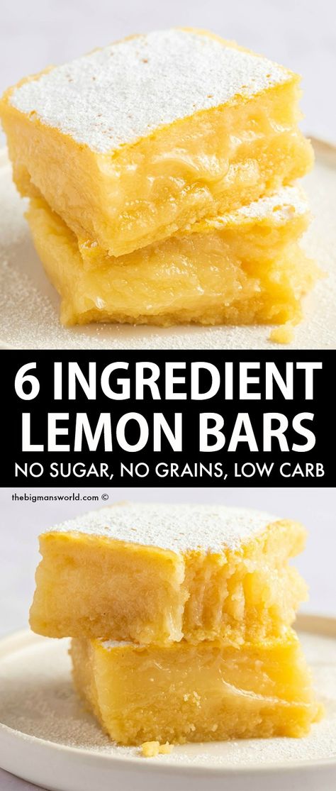 Sugar Free Lemon Bars, Low Carb Lemon Bars, Keto Lemon Bars, Sugar Free Baking, Low Carb Low Fat Recipes, Sugar Free Recipes Desserts, Lemon Bars Recipe, Lemon Diet, Low Carb Low Sugar