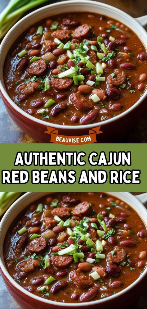 If you’re craving the soulful flavors of the South, this Authentic Cajun Red Beans and Rice recipe will transport your taste buds straight to Louisiana. This hearty dish combines creamy red beans with smoky sausage, tender ham, and aromatic vegetables, all served over fluffy white rice. Whether you're hosting a Mardi Gras celebration or simply looking for a comforting meal, this recipe is a perfect choice.  #cooking #recipe #baking #dinner #tasty #desserts #food Red Beans And Rice Recipe Cajun New Orleans, Spicy Red Beans And Rice Recipe, Best Red Beans And Rice Recipe Crockpot, Authentic Cajun Red Beans And Rice Recipe, Louisiana Beans And Rice, Red Beans Sausage And Rice Recipe, Cajun Beans And Sausage, Authentic Red Beans And Rice New Orleans, Red Beans And Rice Seasoning