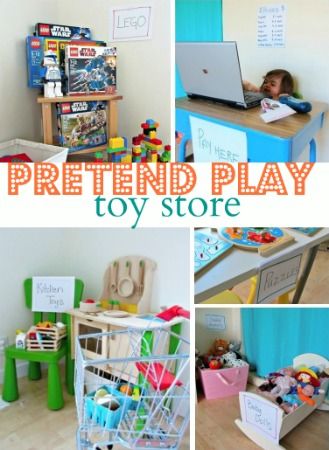 Pretend Play Toy Store - Melissa & Doug puzzles, shopping cart, play food and doll all in one fun post! Role Play Areas, Dramatic Play Preschool, Dramatic Play Area, Kids Pretend Play, Dramatic Play Centers, Pretend Play Toys, Play Centre, Play Based, Play Ideas