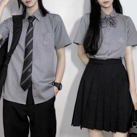 Korean School Uniform Boys And Girls, Pretty School Uniforms, School Uniforms Aesthetic, School Uniform Outfits Aesthetic, Aesthetic Uniform, School Uniform Ideas, Uniform Aesthetic, Patterns Japanese, Grey Shirts Women