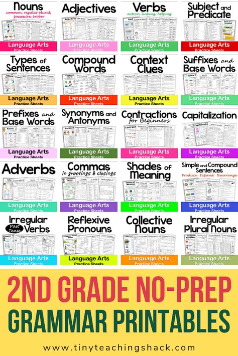 Second Grade Grammar, Homeschooling 2nd Grade, Grammar Anchor Charts, 2nd Grade Grammar, Homeschooling Activities, Common Core Language, Grammar Posters, Language Arts Worksheets, Teaching Second Grade