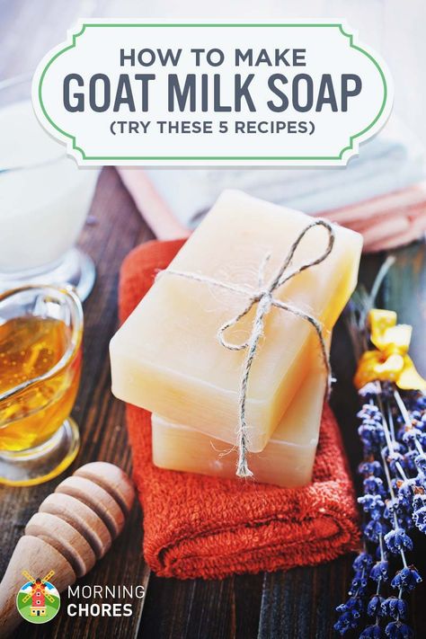 How to Make Creamy and Healthy Goat Milk Soap (With or Without Lye) via @morningchores Goat Soap Recipe, Make Goat Milk Soap, Goat Milk Soap Recipe, Milk Soap Recipe, Goat Soap, Goat Milk Recipes, Diy Soap Bars, Soap Recipe, Soap Making Supplies