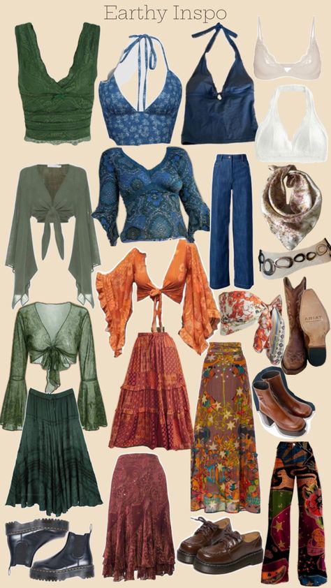 Hippie style, earthy clothes, thrift ideas Earthy Aesthetic Clothes, Earthy Hippie Outfits, Earthy Style Outfits, Earthy Boho Outfits, Hippie Outfits Aesthetic, Bohemian Outfit Ideas, Earthy Clothes, Earthy Fits, Hippie Outfit Inspo