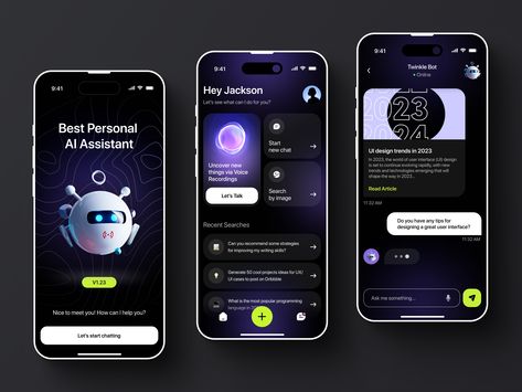 Chat Ui Design Mobile, Chat Bot Ui Design, Chatbot Ui Design, Chat App Ui Design, Chat Ui Design, Chat App Ui, Creative App Design, Chatbot App, Chatbot Design