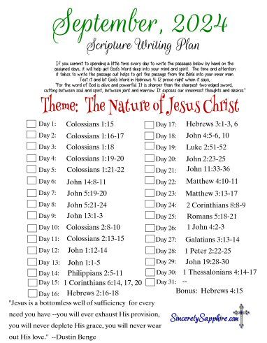 September 2024 Scripture Writing Plan -The Nature of Jesus Christ September 2024 Scripture Writing, October Scripture Writing Plan 2024, December Bible Writing Plan, December Scripture Writing Plan 2024, 2024 Scripture Writing Plans, Scripture Writing Plans 2024, November Scripture Writing Plan, October Scripture Writing Plan, January Scripture Writing