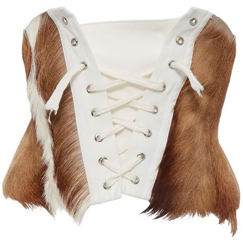 iOS camera image featuring and polyvore, Front Lace Corset, Fur Corset, Brown Corset, Lace Front Top, African Tops, African Print Tops, Form Fitting Tops, Fur Top, Lace Up Corset