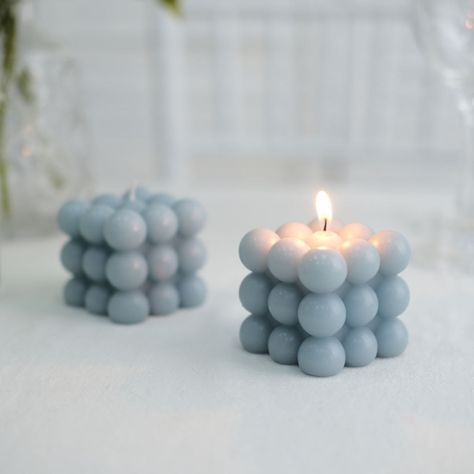 Blue Bubble Candle, Candle Party Favor, Square Pillar Candles, Pillar Candle Decor, Decorative Pillars, Candle Party Favors, Paraffin Wax Candles, Long Lasting Candles, 13 Hours