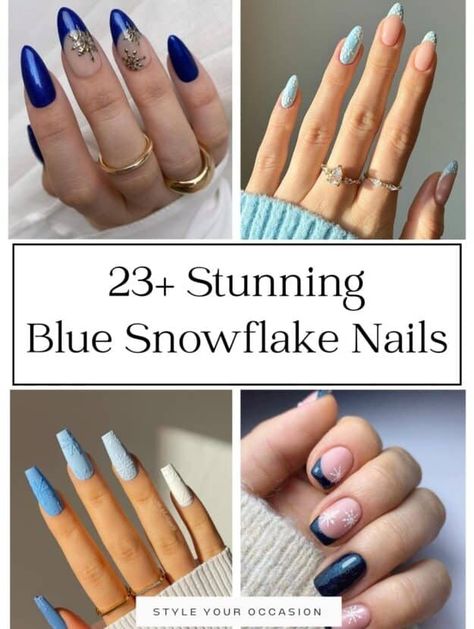 style your occasion - Your go-to style source for events, activities, travel, or everyday occasions! Chrome Nails Designs Winter, Blue Chrome Winter Nails, Light Blue Nails With Snowflakes, Light Blue Snowflake Nails, Blue Chrome French Tip Nails, Blue Chrome Nails Designs, Blue Snowflake Nails, Dark Blue Nail Polish, Line Nail Designs