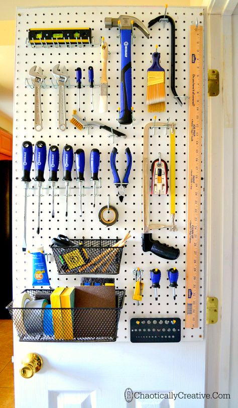 Denise finds the perfect solution to neatly storing and organizing tools out in the open... Tool Closet, Furnace Room, Pegboard Garage, Organizing Tools, Tool Board, Shed Organization, Tool Room, Tool Storage Diy, Garage Organize