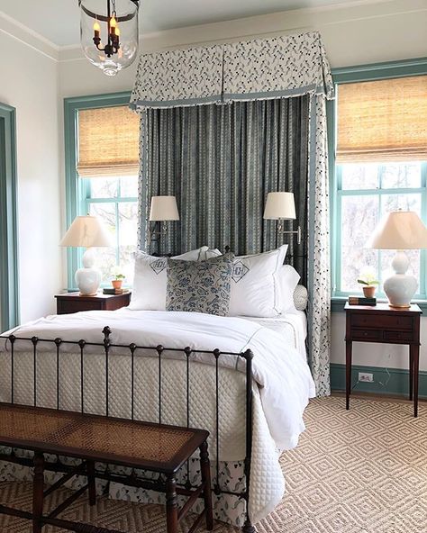 Another favorite bedroom at the Southern Living Idea House. So many gorgeous bedrooms. I was in heaven. . . . . . #blueandwhitehome #southernlivingmagazine #southernlivingideahouse #guestbedroom #interiorsforyou #bedroomideas #custombedding #beddingideas Heather Chadduck, Calming Paint Colors, Southern Living Idea House, Design Ložnic, Southern Living Magazine, Southern Living Homes, Relaxing Bedroom, Southern Homes, Best Paint Colors