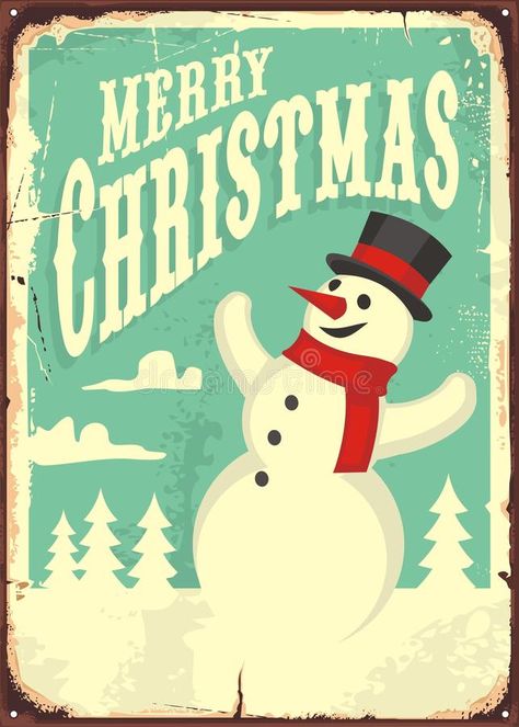 Christmas Poster Design, Vintage Christmas Sign, Vintage Christmas Tree Toppers, Merry Christmas Poster, Christmas Home Decor Ideas, Christmas Lyrics, Kitschy Christmas, Japan Illustration, Vintage Snowman