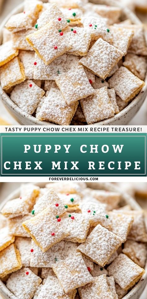 I can't get enough of this tasty Puppy Chow Chex Mix! It's the perfect blend of crunchy, sweet, and a little bit festive with the colorful sprinkles. Whether I'm snacking on it during movie night or serving it at a holiday gathering, this recipe is always a hit. Easy to make and so addictive, you'll want to keep it all to yourself! Chex Mix Healthy Recipes, Easy Chex Mix Recipes Sweets, Cajun Chex Mix Recipes, Extra Bold Chex Mix Recipe, Original Chex Party Mix Recipe, Chex Mix Recipes Original Traditional, Flavored Chex Mix Recipes, Puppy Chow Without Peanut Butter, Chex Puppy Chow Recipe