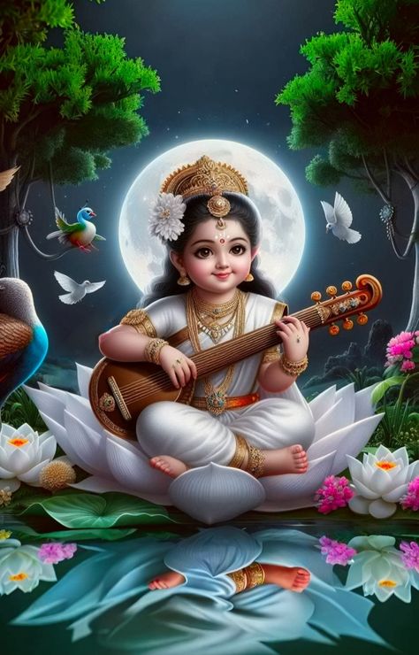 Saraswati Devi Images, Saraswati Mata Wallpaper, Sarswati Maa Photo, God Lakshmi Devi Images, Cute Durga Maa, Sarswati Maa Wallpapers Full Hd, Maa Santoshi, Baby Radha Krishna Images, Saraswathi Devi