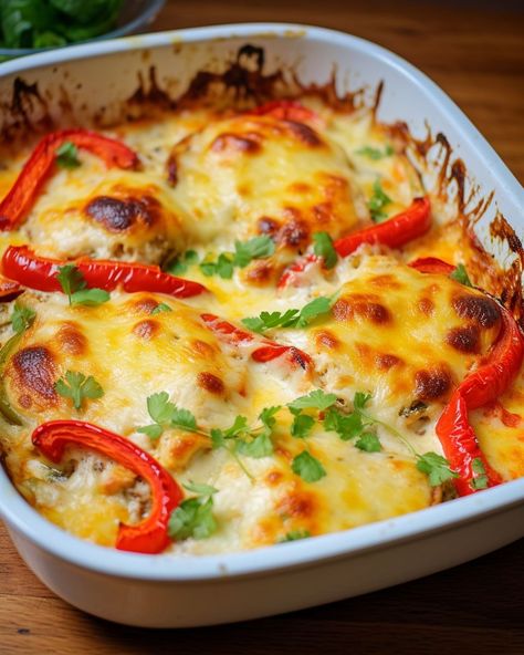 I swear when I make this dish, the entire family goes into a frenzy Chicken And Peppers, Cheesy Baked Chicken, Chicken Breast Recipes Baked, Chicken Casseroles, Savory Chicken, Chicken Main Dishes, Chicken Meals, Peppers Recipes, Easy Casserole Recipes