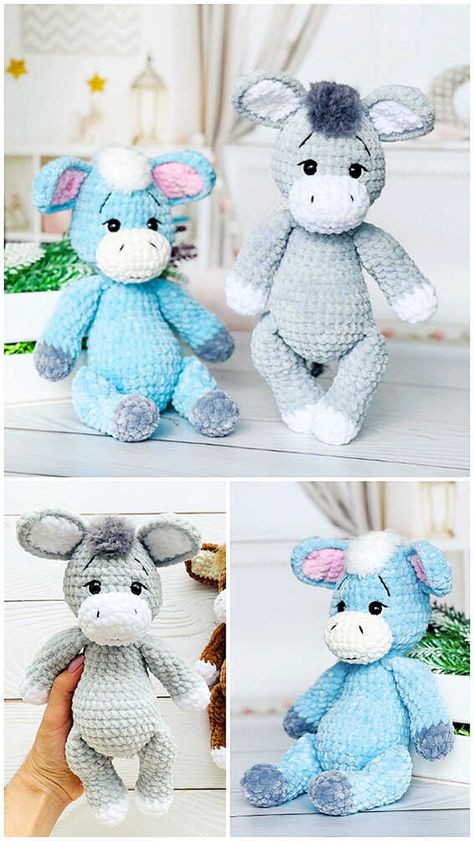 Crochet Donkey Amigurumi Free Pattern Free Crochet Donkey Patterns, Free Donkey Crochet Pattern, Amigurumi Plushie Free Pattern, Donkey Crochet Pattern Free, Crochet Donkey Free Pattern, Lovey Crochet Pattern Free, Donkey Crochet Pattern, Nursery Farm Animals, Donkey Amigurumi