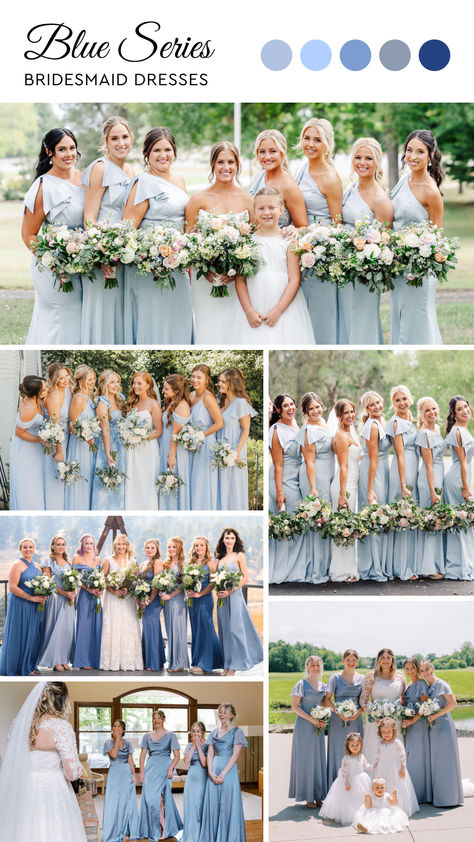 Discover stunning blue bridesmaid dresses for real weddings! From navy to soft sky hues, these styles add a touch of elegance to your bridal party. Perfect for any wedding theme! Baby Blue Bridesmaids Dresses, Baby Blue Bridesmaid Dress, Soft Blue Wedding Theme, Wedding Colors With Blue, French Blue Bridesmaid Dresses, Sky Blue Wedding Theme, Navy Blue Bridal Party, Shades Of Blue Bridesmaid Dresses, French Blue Bridesmaid Dress