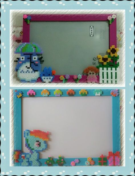 Perler beads photo frame Hama Bead Photo Frame, Perler Photo Frame, Peeler Bead Picture Frame, Picture Frame Perler Beads, Perler Bead Frame Pattern, Perler Frame, Bead Frames, Pixel Beads, 3d Perler Bead