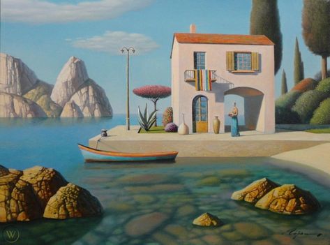 EVGENI GORDIETS ORIGINAL ART OIL PAINTING SIGNED LISTED ARTIST RUSSIAN UKRAINIAN | #1784739195 House By The Sea Drawing, House By The Sea Painting, Evgeni Gordiets, Magical Things, House By The Sea, Diy Watercolor Painting, Expressionism Painting, Sea Art, Things Happen