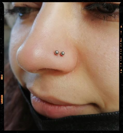 Double nose piercings Double Nose Piercing Same Side Studs, Stacked Nose Piercing, Double Nostril Piercing Same Side, Double Nose Stud, Nose Piercing Double, Double Nose Piercing Same Side, Double Nostril, Double Nostril Piercing, Body Modification Piercings