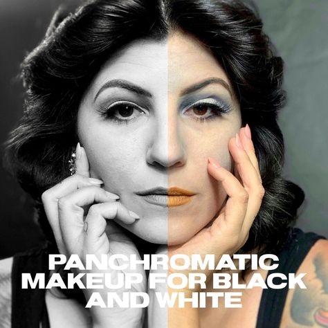 I tried the panchromatic makeup technique for black and white film 🎞 in the early 1920’s Panchromatic film, makeup and incandescent lighting were being tested and perfected for camera during the “Mazda Tests”. Colors of makeup had to be adjusted to the reddish hue of the studios lights and the blue color sensitivity of the new film stock. Max Factor perfected the makeup technique. Black And White Film Makeup, Makeup For Black And White Photography, Film Noir Makeup, Film Makeup, Camera Makeup, Black And White Makeup, Nice Makeup, Costumes 2024, Gradient Lips