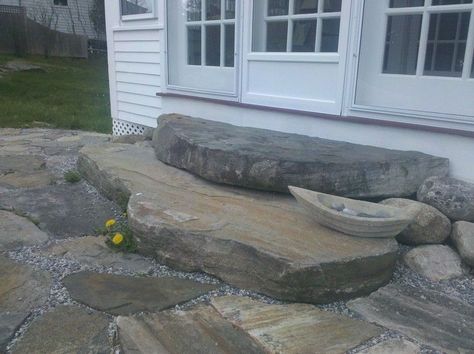 granite slab landing - Google Search Granite Steps, Flagstone Steps, Front Porch Stone, Rock Steps, Stone Porches, Porch Stairs, Front Door Steps, Master Remodel, Front Porch Steps