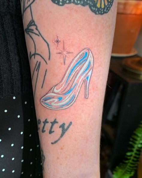 Cinderella Slipper Tattoo, Cinderella Glass Slipper Tattoo, Cinderella Tattoos For Women, Cinderella Shoe Tattoo, Glass Slipper Tattoo, Cinderella Tattoos, Glass Tattoo, Cinderella Tattoo, Seattle Tattoo