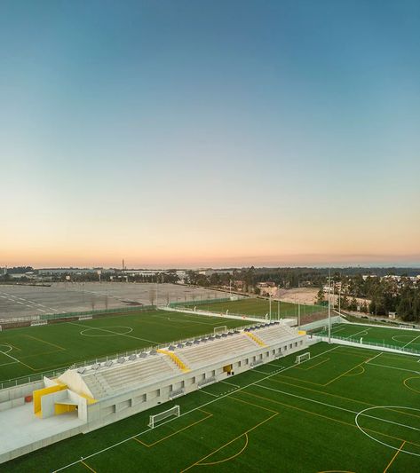 summary completes grandstand football training complex in aver Sports Facility Architecture, Axonometric View, Building Costs, Off Grid Cabin, Architecture Building Design, Precast Concrete, Sports Complex, Inclusive Design, Football Training