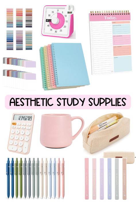 Aesthetic school supplies you need for your study sessions! Whether you are in high school or college, these are essentials for your study time. FTC: I may earn a small comission at no extra cost to you when you purchase a product using my link. Click the link to shop these items in my storefront. College Studying Essentials, Aesthetic College Supplies, Study Essentials Aesthetic, Study Essentials Supplies, School Studying Aesthetic, Supplies For College, Study Bag, Aesthetic Studying, Aesthetic School Supplies