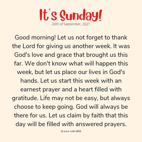 Thank You God for Your grace & mercy that has brought us to another week! May we set aside time to thank & praise You this #BlessedSunday for Your unending goodness & for all that we have received from You. Bless us too as we spend time with our families. Be with us & stay with us this week God! We know You will keep us safe & protected for You are our refuge & shelter. Glory to You, OGod! 🙏🏼❤️🙌🏼 Nights Quote, Sunday Morning Prayer, Positive Living Quotes, A Blessed Sunday, Sunday Prayer, Sunday Morning Quotes, Monday Morning Quotes, Have A Blessed Sunday, Sunday Blessings