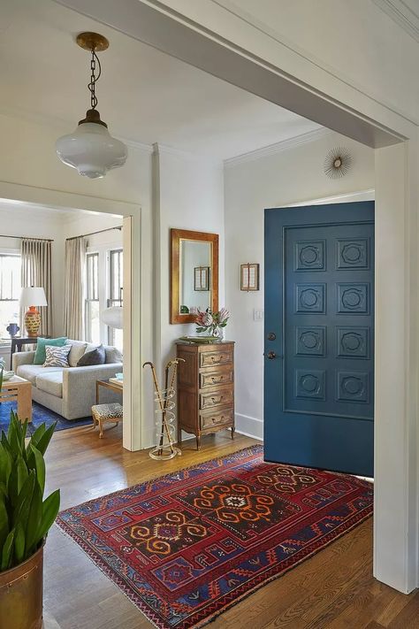 22 Foyer Ideas for a Bold, Beautiful Entry Entry Room Storage, Entryway With No Walls, Entry Into Living Room Small Spaces, Wide Entry Way Ideas, Small Entryway Seating Ideas, Side Door Entryway Ideas, Apartment Foyer Design Entryway, Spanish Entryway Ideas, Renter Friendly Entryway Ideas