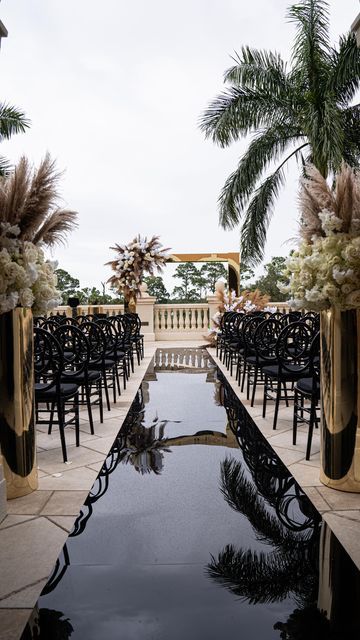 Black Altar Wedding, Wedding Venue Black And White, Black Destination Wedding, Black And White Wedding Altar, Weddings Black People, Black Wedding Venue Ideas, Wedding Ideas Black People, Wedding Black People, Black Wedding Ceremony