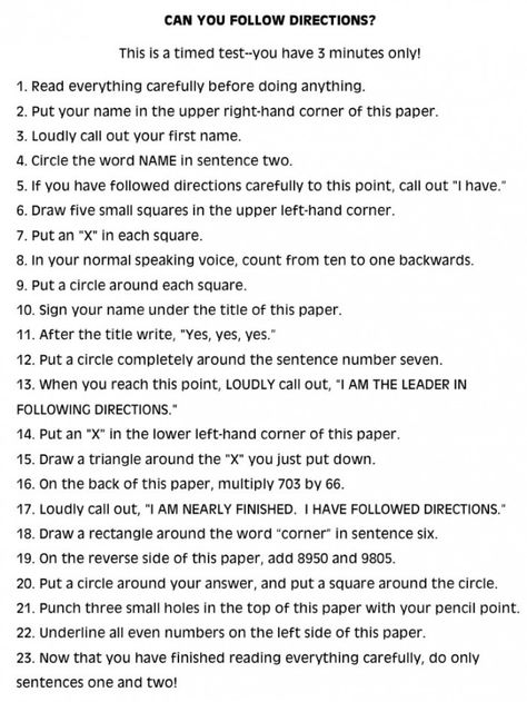Directions Test, Substitute Teaching, Why Read, Most Asked Questions, Following Directions, Beginning Of School, Listening Skills, Future Classroom, Teaching Classroom