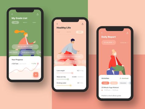 Goals & Habits Tracking App — Design Concept by Anastasia Tokareva on Dribbble Application Ui Design, Health App Design, To Do App, Ui Design Mobile, Ui Ux 디자인, Mobile App Design Inspiration, App Interface Design, Habit Tracking, Tracking App